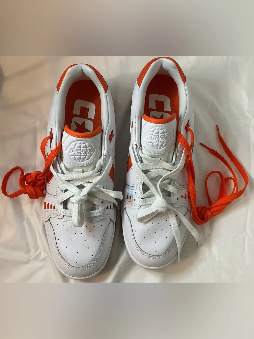 Converse CONS White Orange Leather Gum Sneakers Men 8.5 Women 10